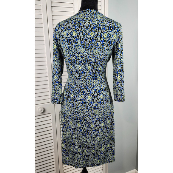 Laundry Faux Wrap Dress Size 8 Stretch Jersey Knit Blue multi - Picture 5 of 7